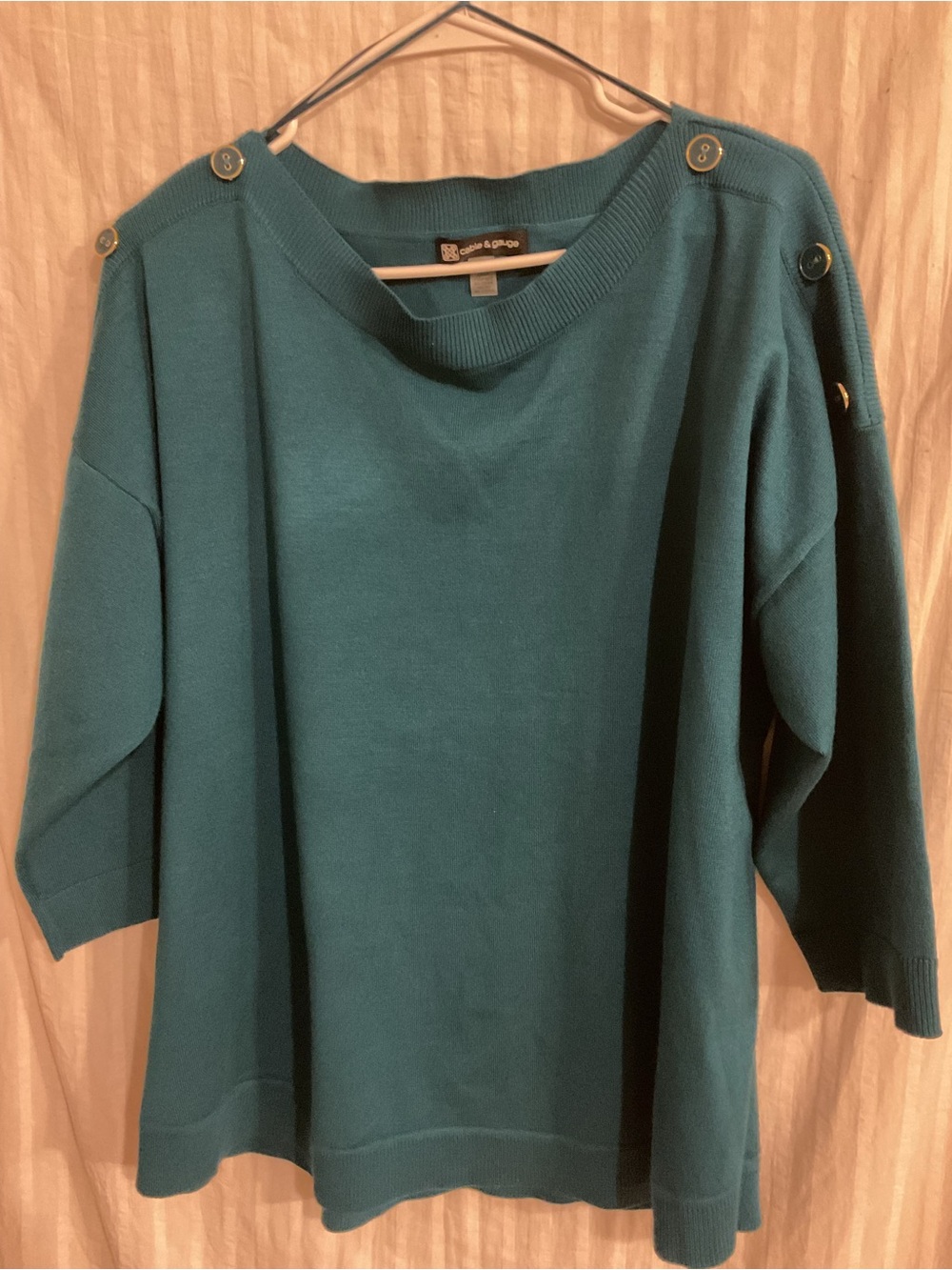 Cable & Gage 1X Teal Button-on Shoulder Women's Sweater